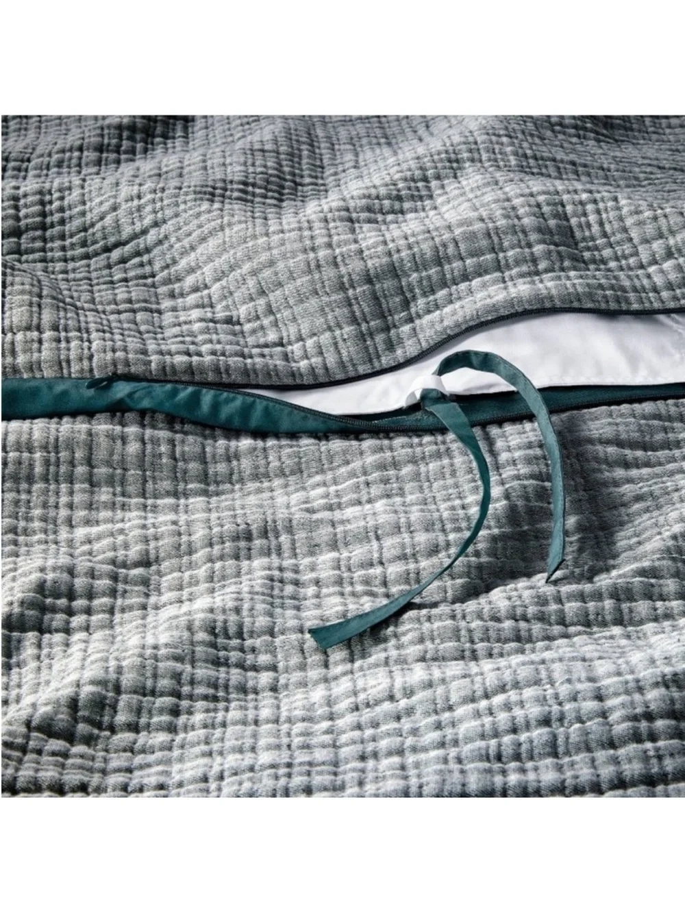 NWT Full/Queen Textured Chambray Cotton Duvet Cover & Sham Set Dark Teal Blue
